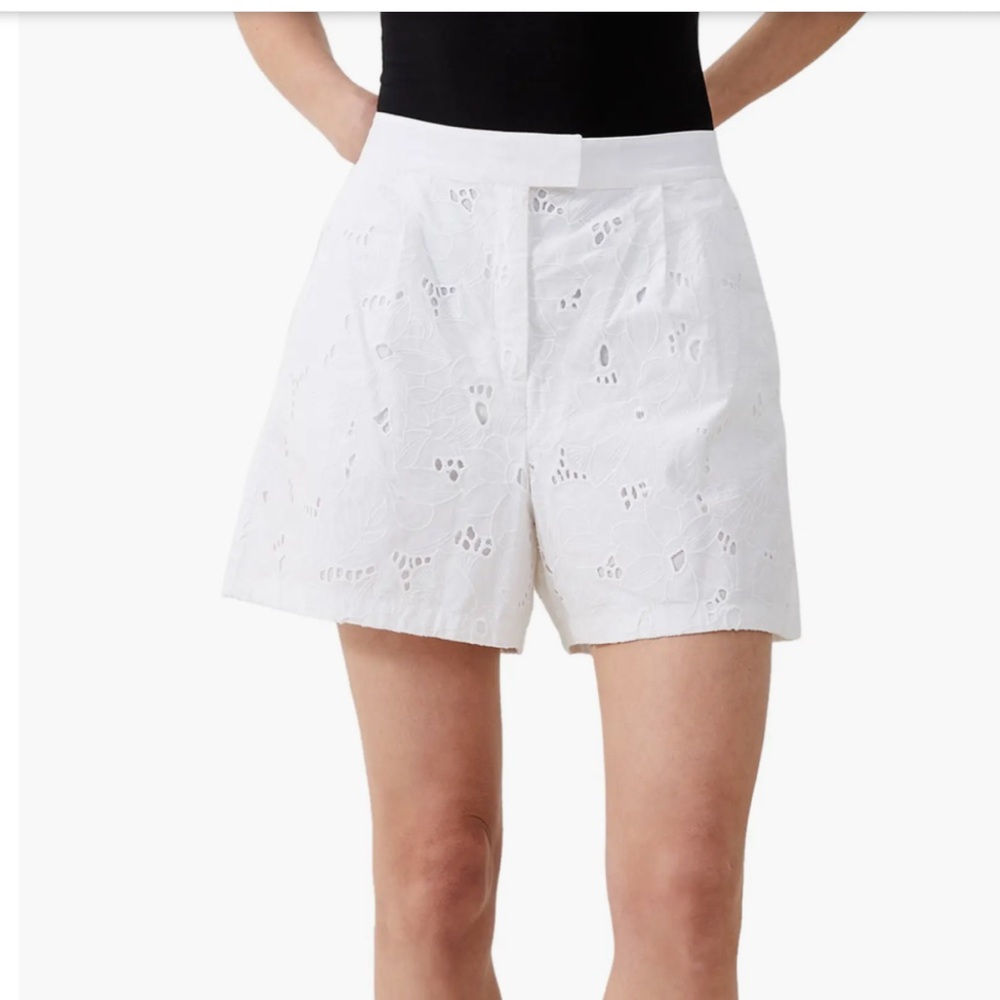 French Laundry White Eyelet High-Waist Shorts